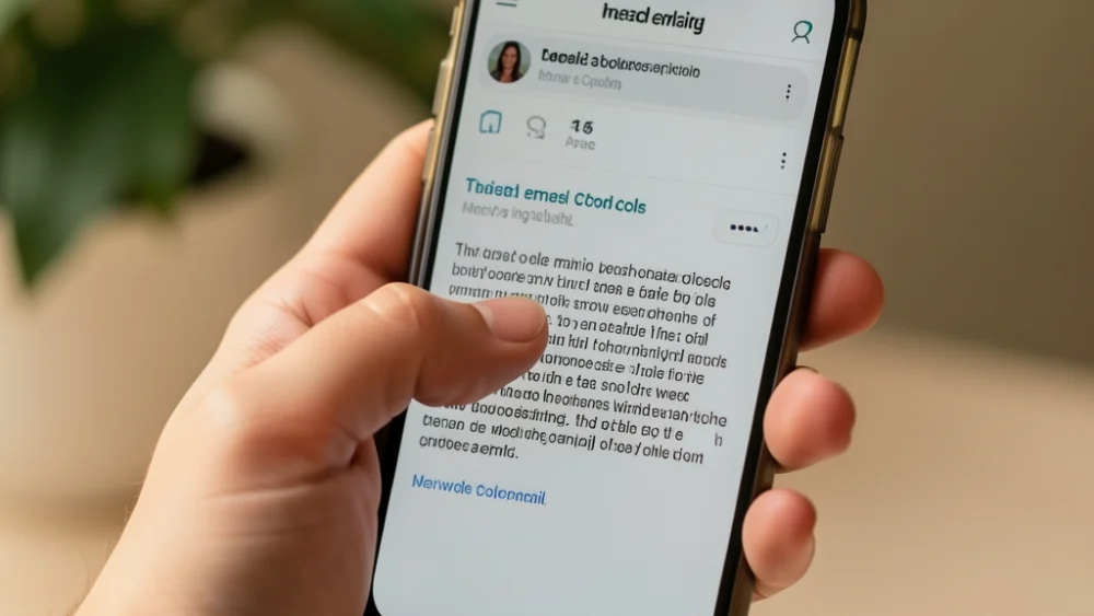 A close-up view of a smartphone screen showing an unread cold email in an inbox.