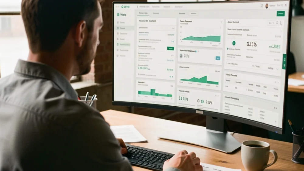 Sales operations manager reviewing cold email campaign metrics on multiple dashboards