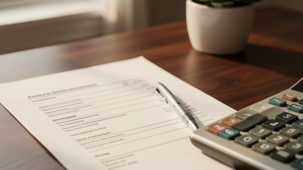 Calculator and invoice on a desk representing per-mailbox email warmup pricing costs