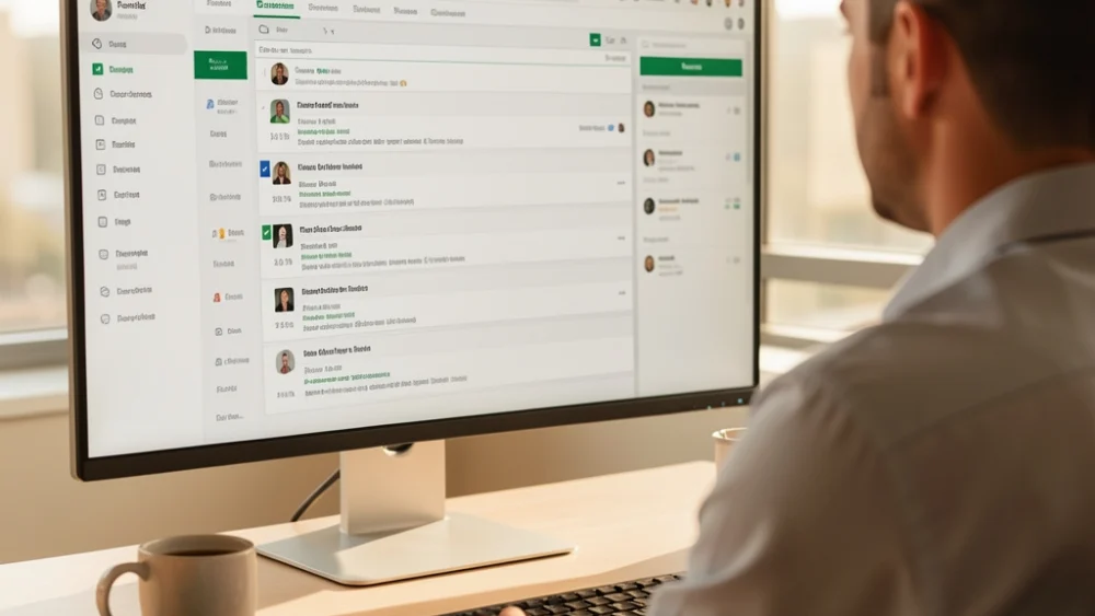 Operations manager reviewing multiple email warmup dashboards on a large monitor