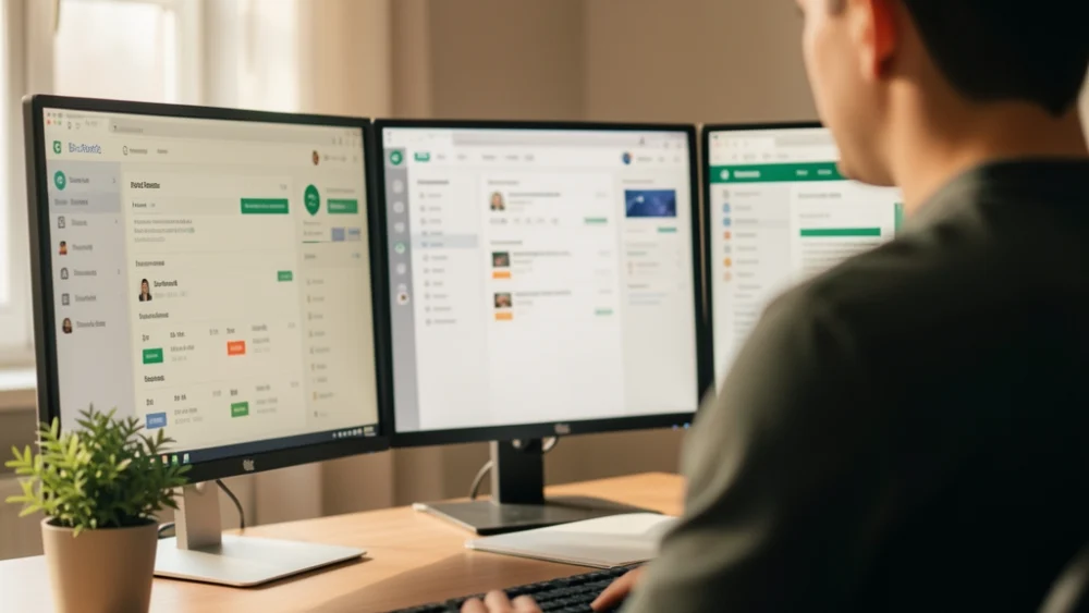 Agency operator managing multiple cold email campaigns across monitors