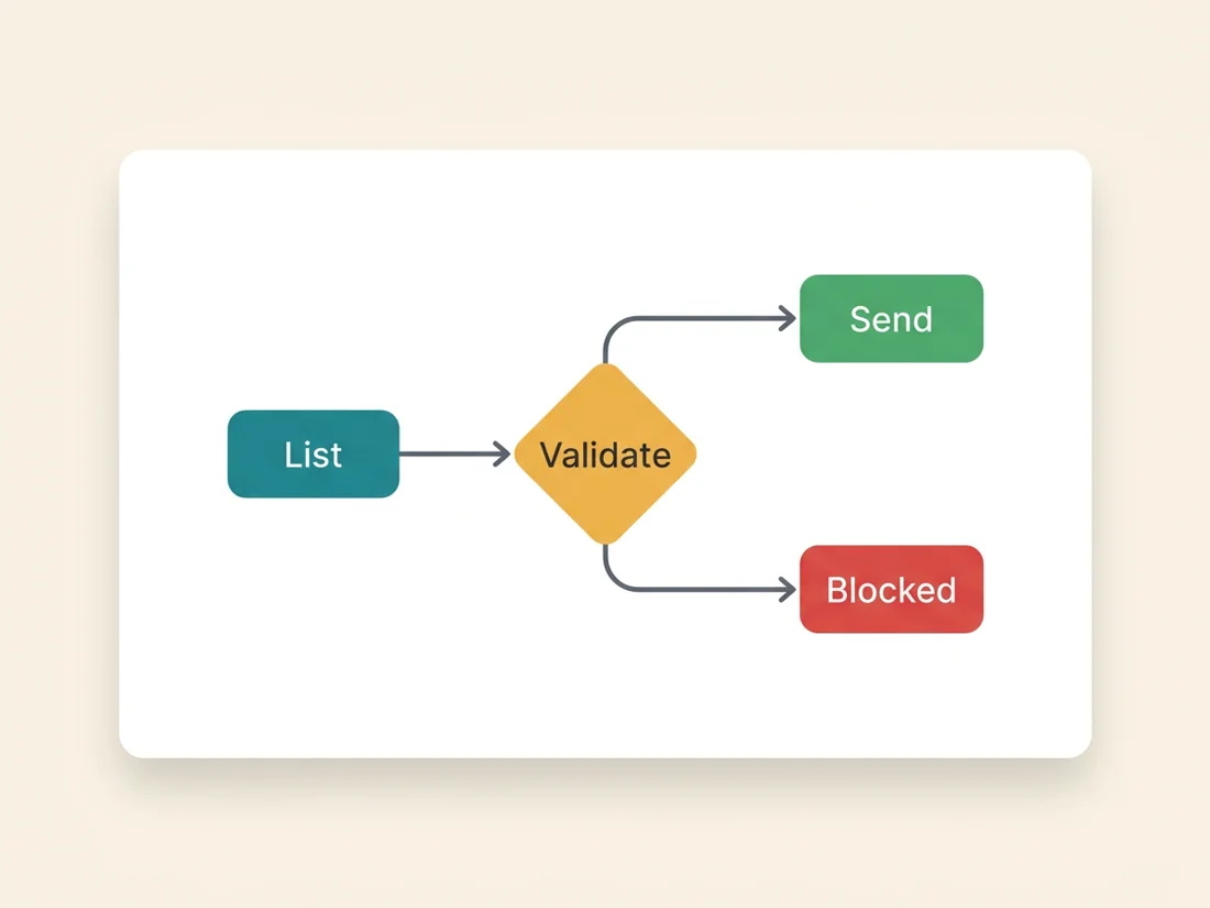Email automation gated by validation sorting a list into remove, hold and keep