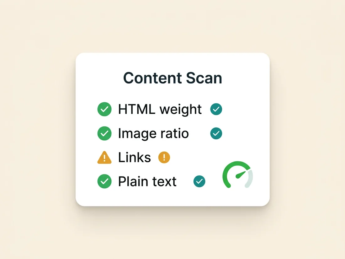 Email design and deliverability factors a spam filter scores: HTML weight, image ratio, links