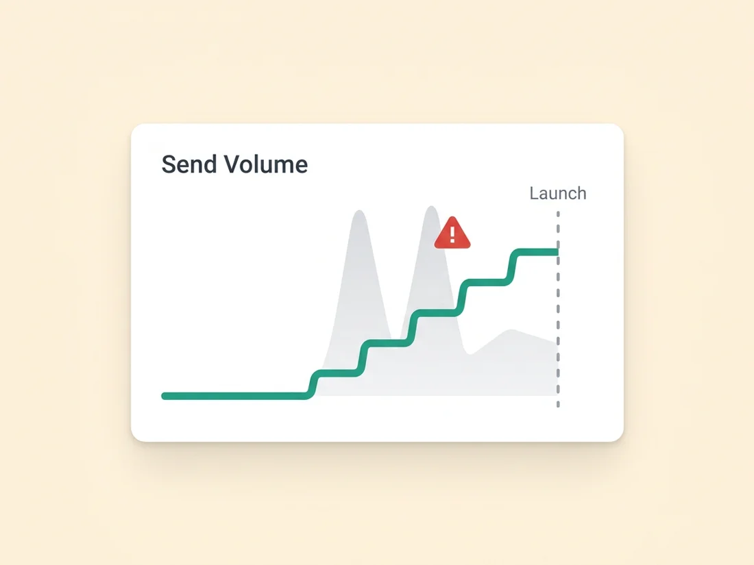 Product launch send volume ramped in steps instead of a sudden spike that triggers spam filters