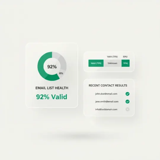 Email verification dashboard showing list health and contact results